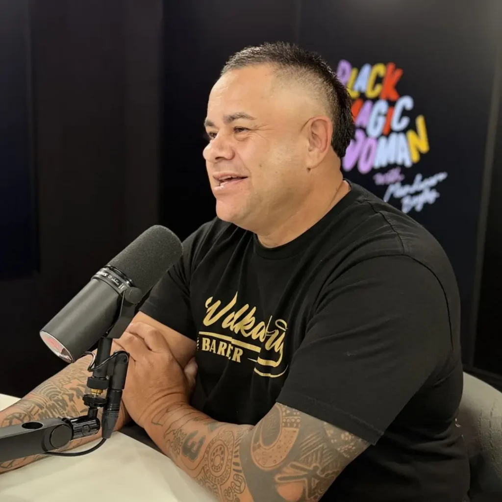Brian Dowd sitting in the Black Magic Woman podcast studio for his episode of the Mental Fitness Conversations podcast.